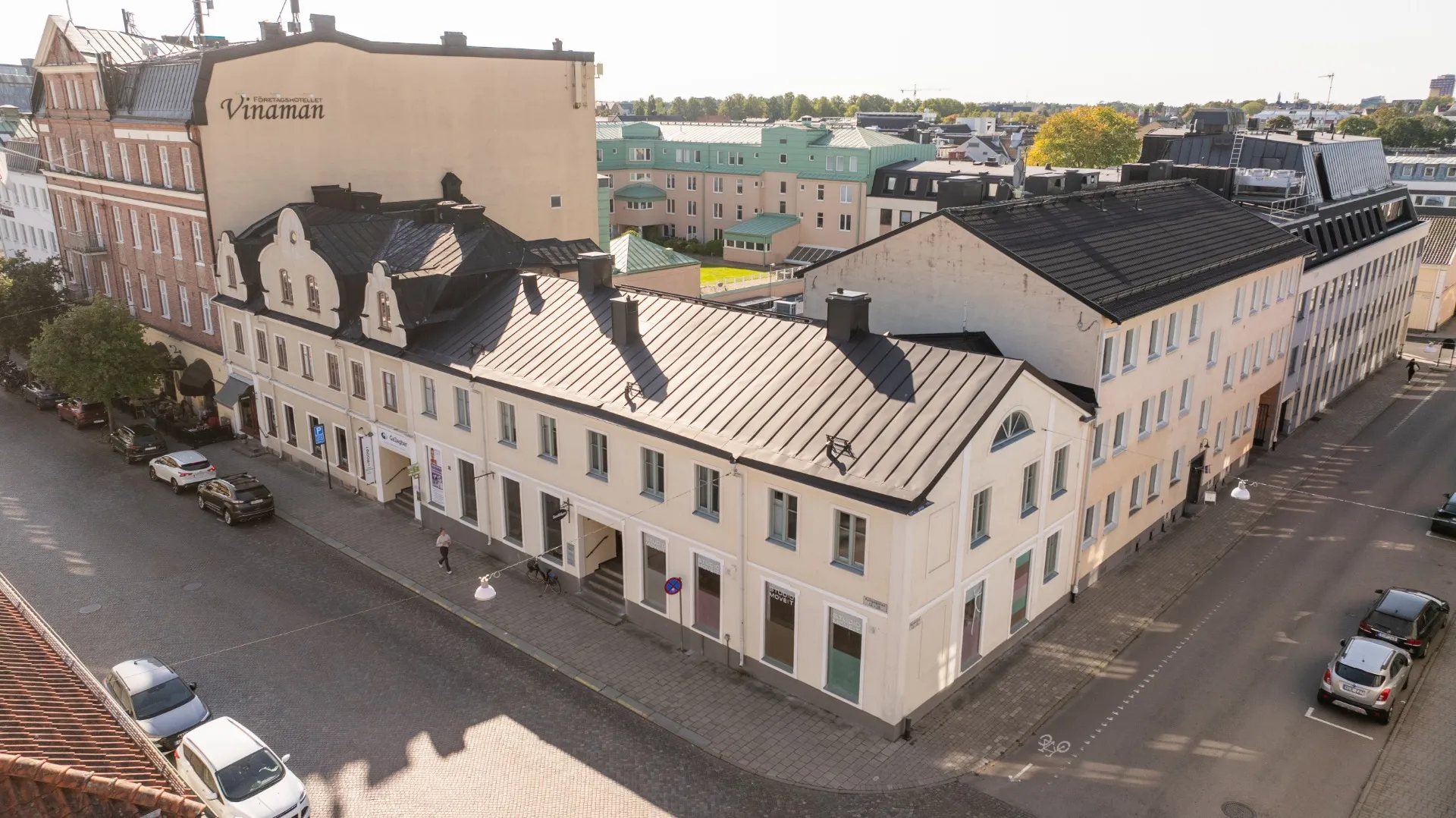 Fastigheten på Kungsgatan 15 i Växjö sett från luften